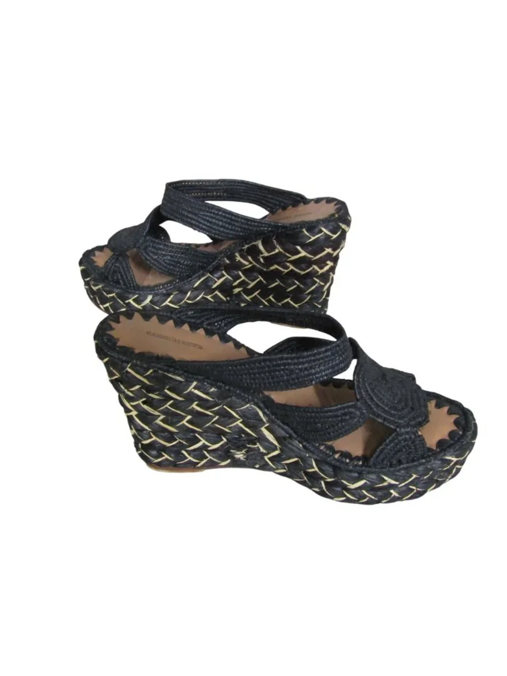 CARRIE FORBES Platform Wedge Sandals Espadrilles Raffia Black EU 39 US 8-8.5